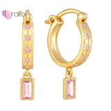Sterling Silver Pink CZ Square Hoop Earrings