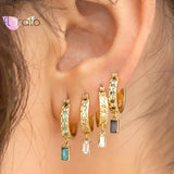Sterling Silver Pink CZ Square Hoop Earrings