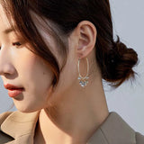 925 Silver Hoop Earrings Crystal Tassel Dangle Women Jewelry