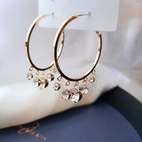 925 Silver Hoop Earrings Crystal Tassel Dangle Women Jewelry