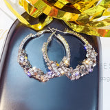Sterling Silver Rhinestone Rhombus Hoop Earrings for Women