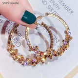 Sterling Silver Rhinestone Rhombus Hoop Earrings for Women