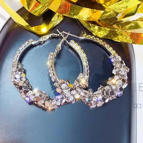 Sterling Silver Rhinestone Rhombus Hoop Earrings for Women