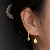 925 Silver Round Hoop Earrings Punk Square Dangle Minimalist Jewelry