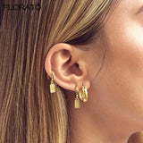 925 Silver Round Hoop Earrings Punk Square Dangle Minimalist Jewelry
