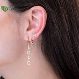 Sterling Silver LOVE Letter Hoop Earrings for Women
