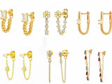 925 Sterling Silver Zircon Tassel Stud Earrings CZ Party Jewelry