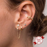 925 Sterling Silver Zircon Tassel Stud Earrings CZ Party Jewelry