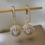 925 Silver Dangle Drop Earrings Cubic Zircon 18K Pearls