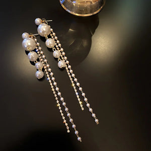 925 Silver Drop Earrings Pearls Stone Tassel Party Jewelry