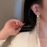 925 Silver Dangle Drop Earrings Square CZ Pearls Tassel Earrings
