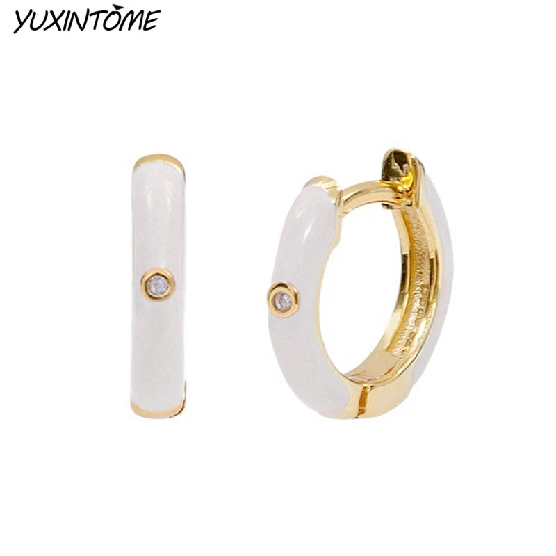 925 Silver Colorful Enamel Small Hoop Earrings for Women