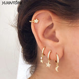 925 Silver Star Shaped Hoop Earrings for Women - Party Jewelry