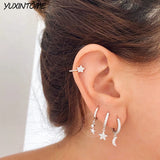925 Silver Star Shaped Hoop Earrings for Women - Party Jewelry