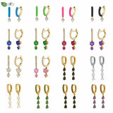 925 Silver Crystal Tassel Hoop Earrings Colorful Wedding Jewelry