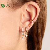 925 Silver Crystal Tassel Hoop Earrings Colorful Wedding Jewelry