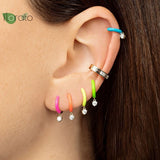925 Silver Crystal Tassel Hoop Earrings Colorful Wedding Jewelry