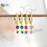 925 Silver Crystal Tassel Hoop Earrings Colorful Wedding Jewelry