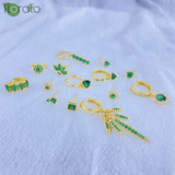925 Silver Green Crystal CZ Small Hoop Earrings for Women