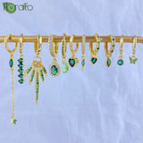925 Silver Green Crystal CZ Small Hoop Earrings for Women