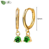925 Silver Green Crystal CZ Small Hoop Earrings for Women