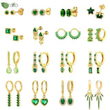 925 Silver Green Crystal CZ Small Hoop Earrings for Women