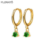 925 Silver Needle Green Earrings 18K Hoop for Women