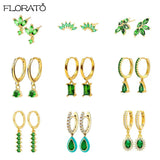925 Silver Needle Green Earrings 18K Hoop for Women
