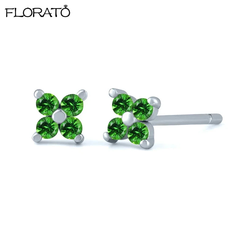 925 Silver Green Earrings Small Hoop Puncture Jewelry