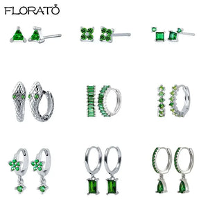 925 Silver Green Earrings Small Hoop Puncture Jewelry