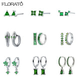 925 Silver Green Earrings Small Hoop Puncture Jewelry