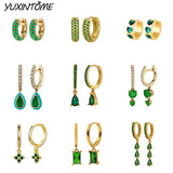 Sterling Silver Small Hoop Earrings Green Series 24K Ear Accessories