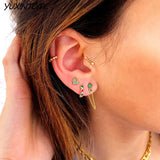 Sterling Silver Small Hoop Earrings Green Series 24K Ear Accessories