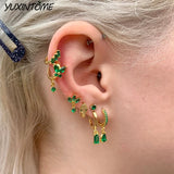 Sterling Silver Small Hoop Earrings Green Series 24K Ear Accessories