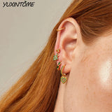 Sterling Silver Small Hoop Earrings Green Series 24K Ear Accessories