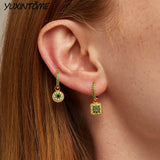 Sterling Silver Small Hoop Earrings Green Series 24K Ear Accessories