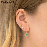 Sterling Silver Small Hoop Earrings Green Series 24K Ear Accessories
