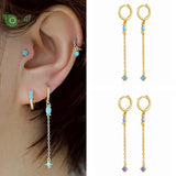 925 Silver Tassel Hoop Earrings with Turquoise Pendant