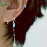 925 Silver Tassel Hoop Earrings with Turquoise Pendant