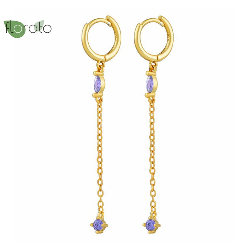 925 Silver Tassel Hoop Earrings with Turquoise Pendant