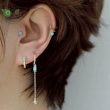 925 Silver Tassel Hoop Earrings with Turquoise Pendant