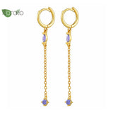 925 Silver Tassel Hoop Earrings with Turquoise Pendant