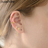 925 Silver Chain Tassel Earrings Zircon Studs