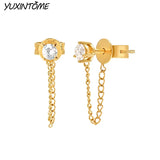 925 Silver Chain Tassel Earrings Zircon Studs