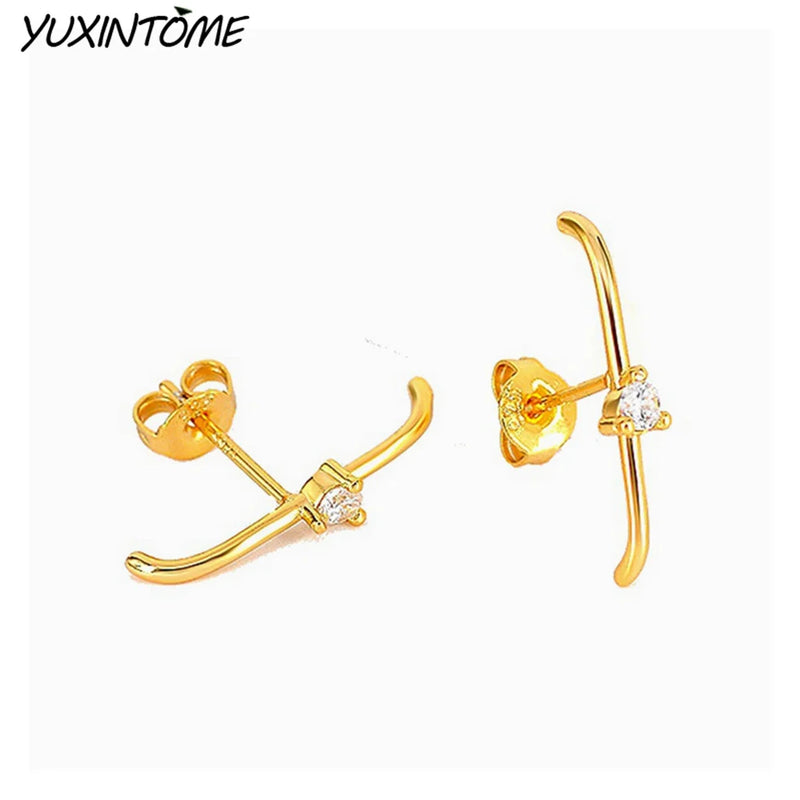 925 Silver Geometric 24K Earrings Ear Studs Minimalist Design