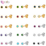925 Silver Mini Stud Earrings Colorful Crystal Piercing Jewelry