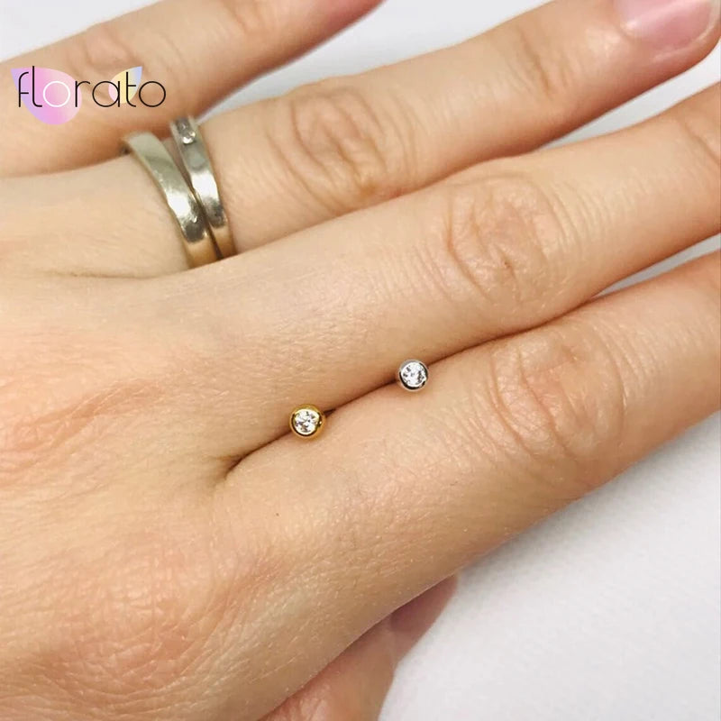 925 Silver Mini Stud Earrings Colorful Crystal Piercing Jewelry