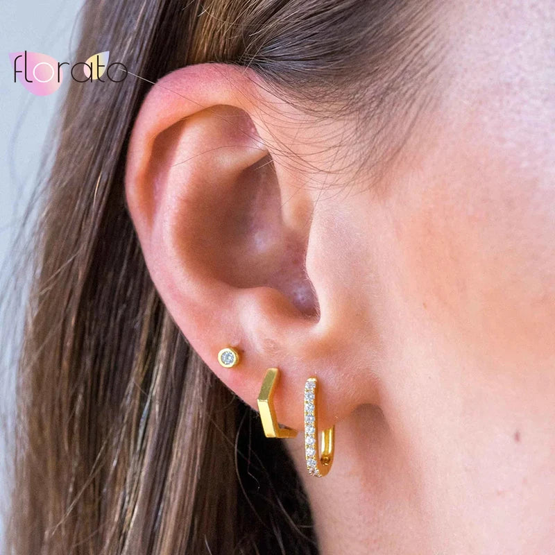 925 Silver Mini Stud Earrings Colorful Crystal Piercing Jewelry
