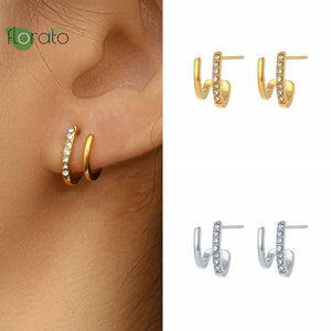 925 Silver Minimalist Double Line Earrings for Women Studs Party Jewelry