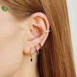 925 Silver CZ Tassel Hoop Earrings for Women